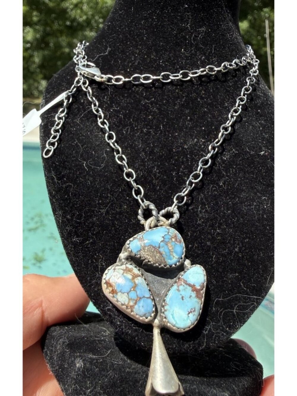 Artisan Golden Hills Turquoise Sterling Silver  Statement Squash Link Necklace